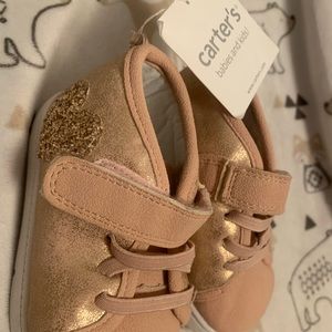 Carters rose pink with glitter heart sneakers